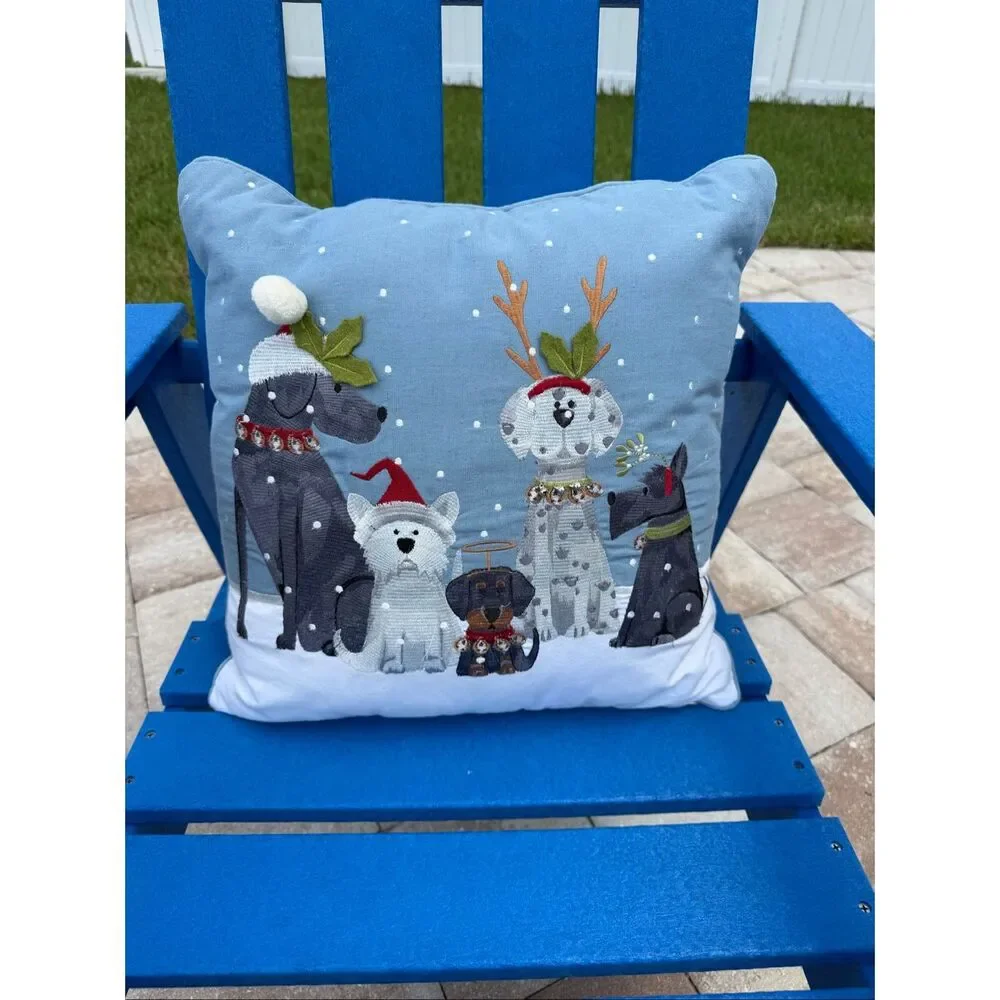 Pier 1 Imports Park Avenue Puppies Christmas Dogs Throw Pillow 18x18 Embroidered